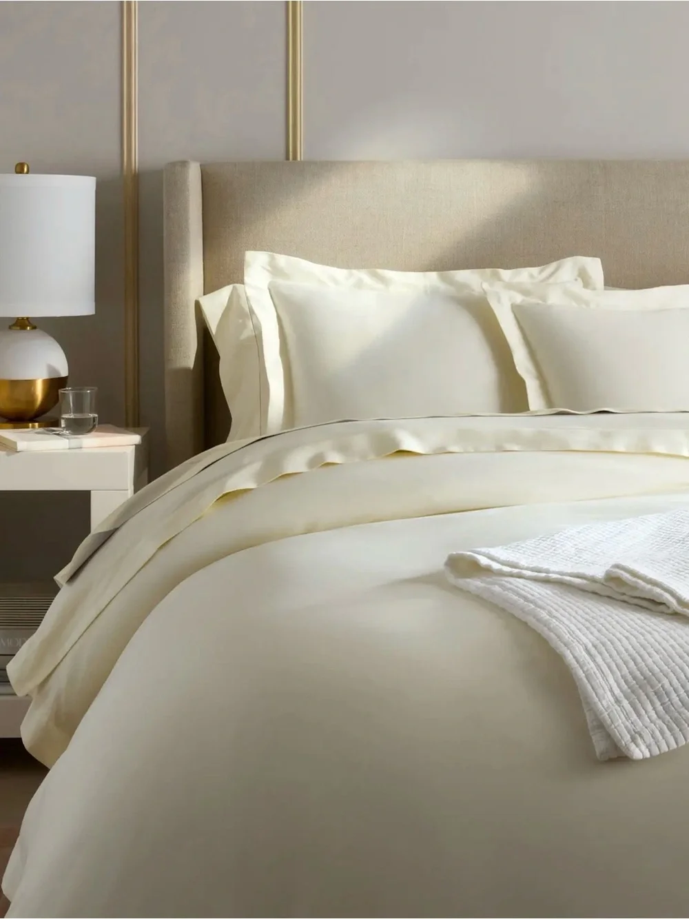 NWOT Quince Luxury Giza Cotton Sateen Embellished Duvet Set - Ivory Full/Queen